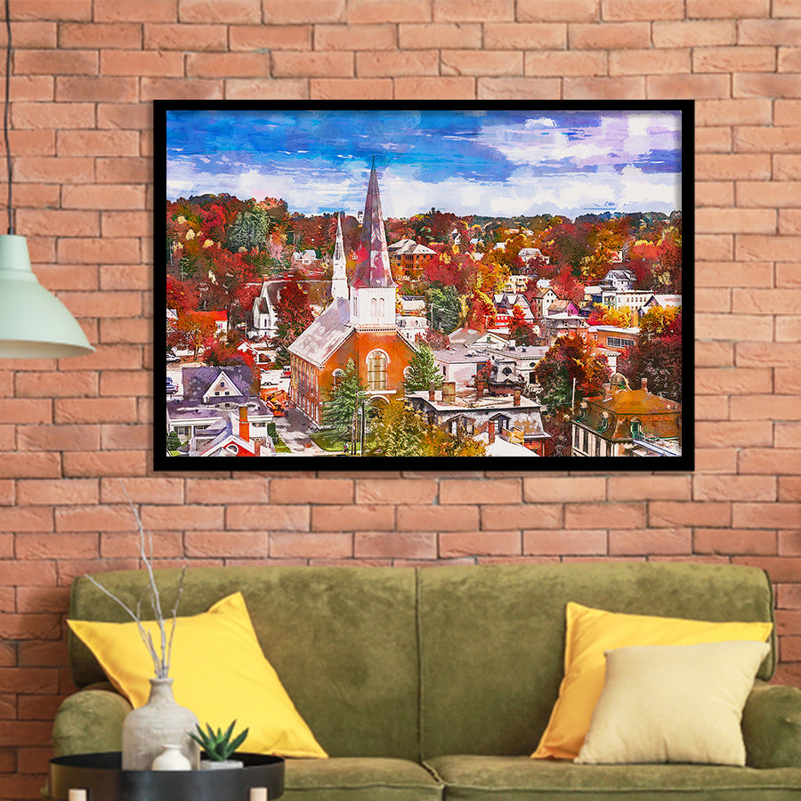 Montpelier Vermont Usa Town Skyline Autumn City Art Watercolor Framed Art Prints Wall Art Decor,Framed Picture