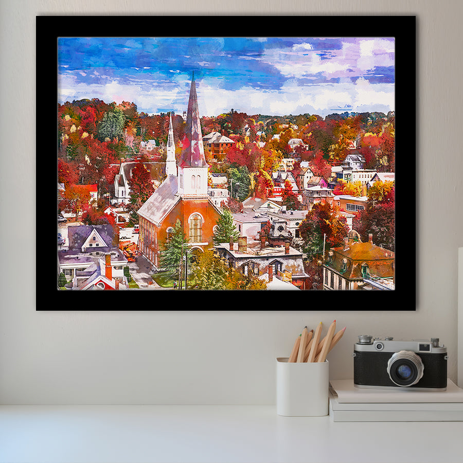 Montpelier Vermont Usa Town Skyline Autumn City Art Watercolor Framed Art Prints Wall Art Decor,Framed Picture