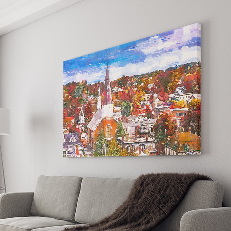 Montpelier Vermont Usa Town Skyline Autumn City Art Watercolor Canvas Prints Wall Art Home Decor, Large Canvas