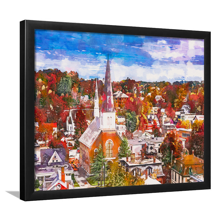 Montpelier Vermont Usa Town Skyline Autumn City Art Watercolor Framed Art Prints Wall Art Decor,Framed Picture