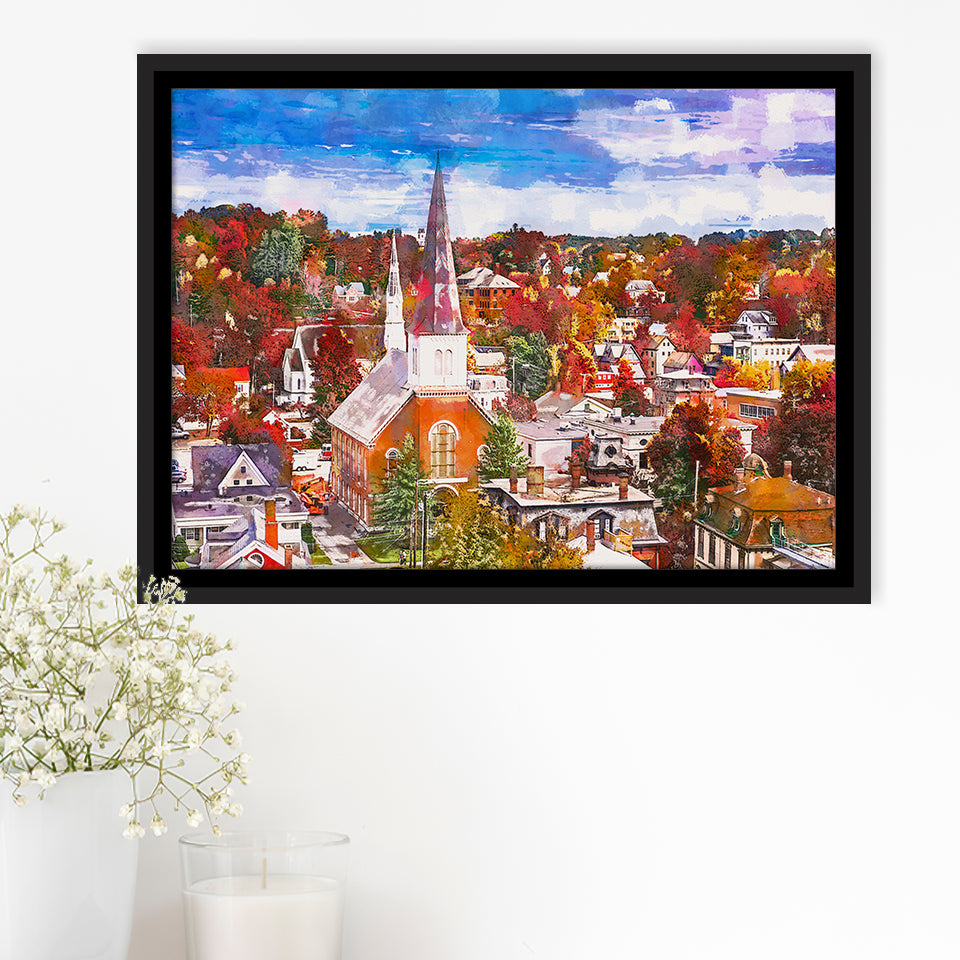 Montpelier Vermont Usa Town Skyline Autumn City Art Watercolor Framed Canvas Prints Wall Art Home Decor,Floating Frame