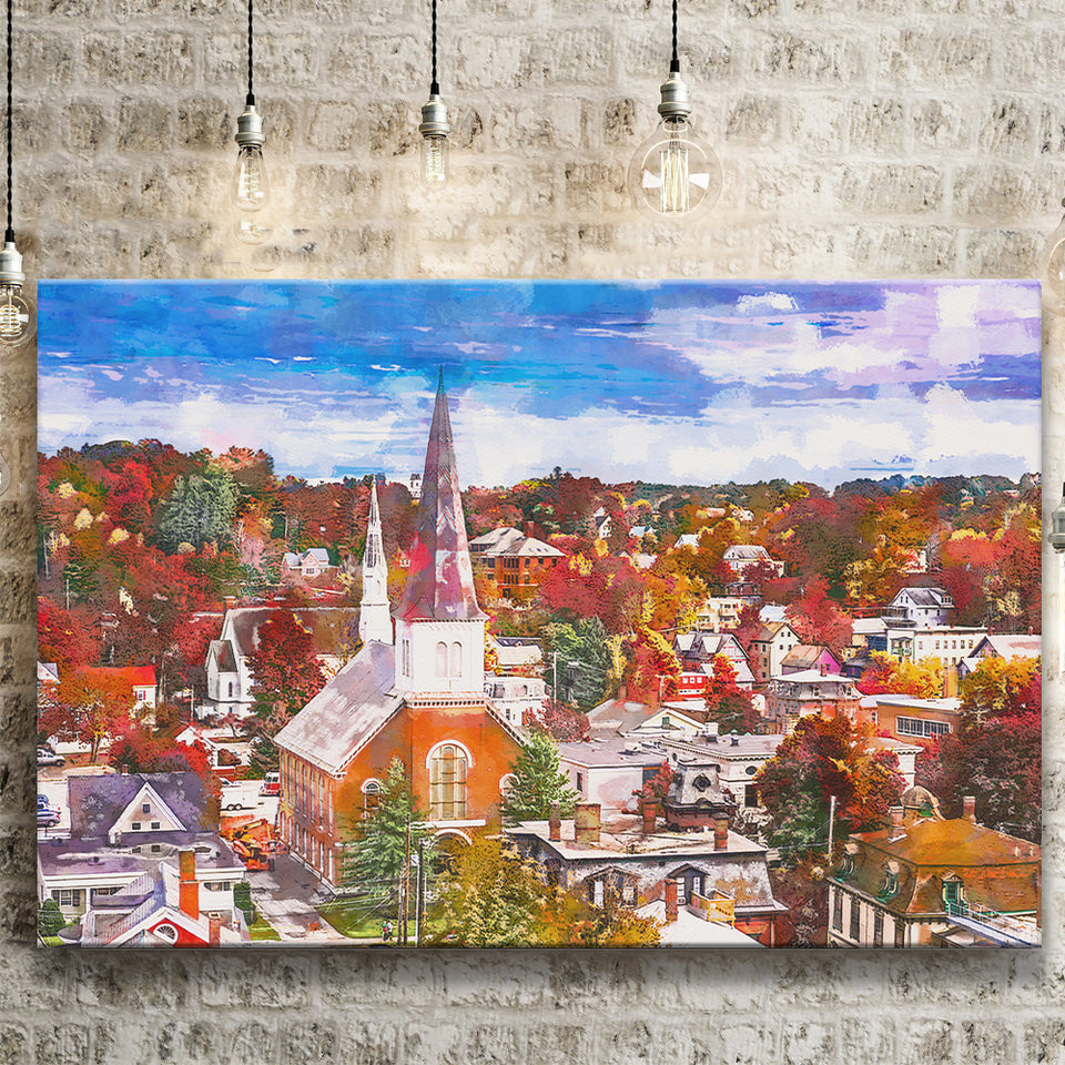 Montpelier Vermont Usa Town Skyline Autumn City Art Watercolor Canvas Prints Wall Art Home Decor, Large Canvas
