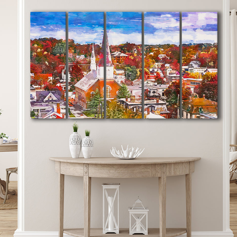 Montpelier Vermont Usa Town Skyline Autumn 5 Pieces Extra Large Canvas Prints Wall Art Home Decor