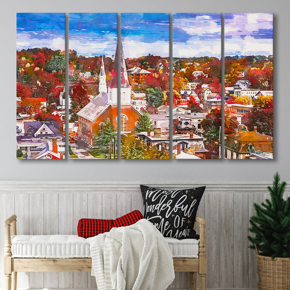 Montpelier Vermont Usa Town Skyline Autumn 5 Pieces Extra Large Canvas Prints Wall Art Home Decor