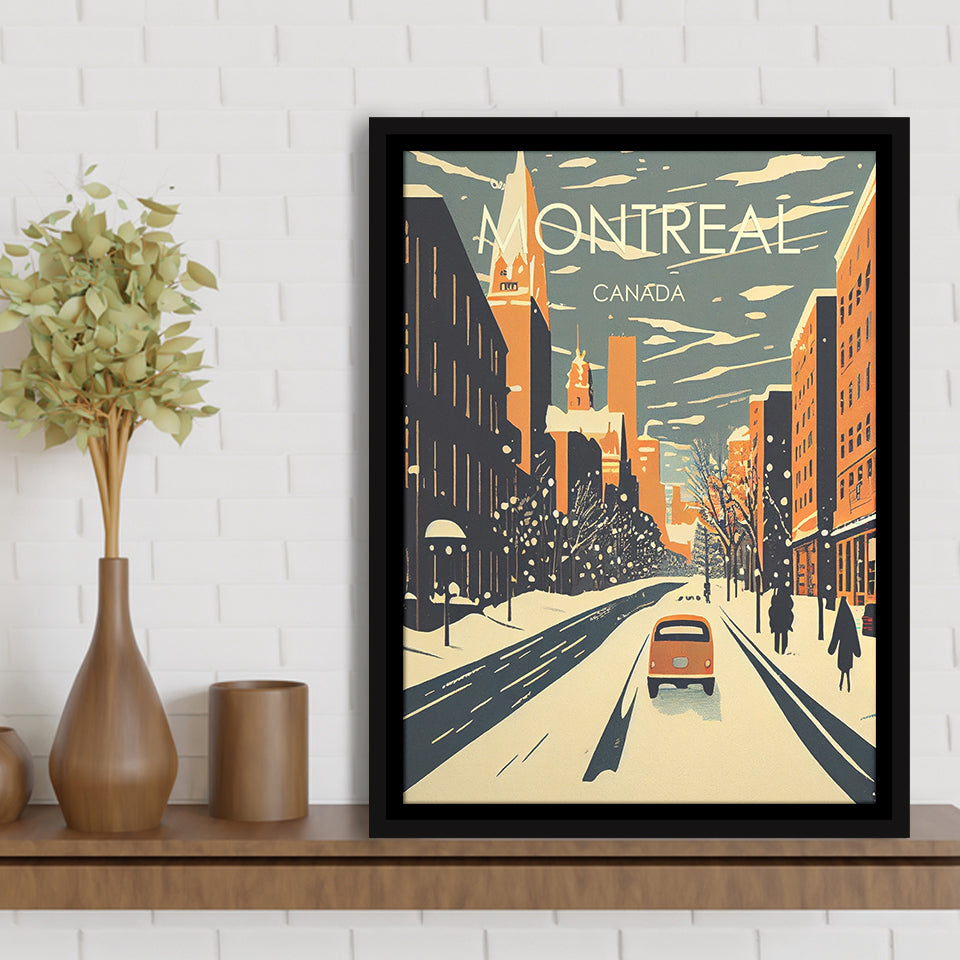 Montreal Canada Retro Art Print, Large Canvas, Framed Canvas Print Wall Art Home Decor, Floating Frame