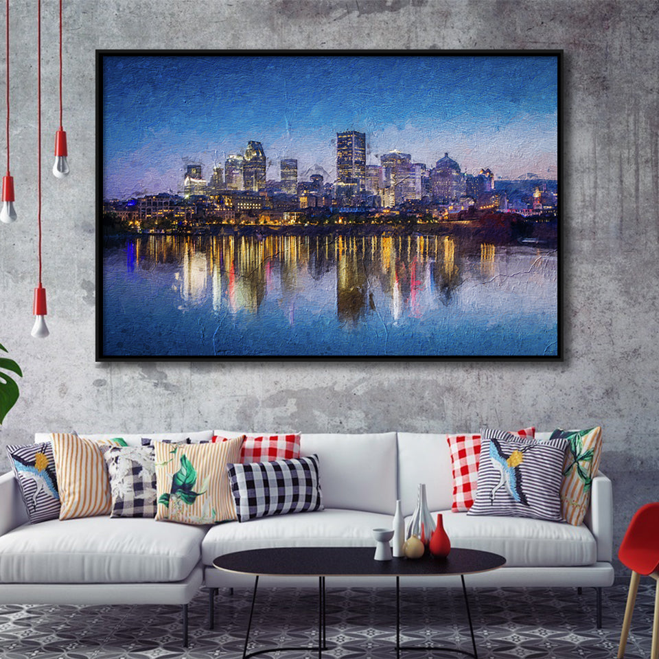 Montreal Downtown View Framed Canvas Prints Wall Art Decor - Paiting Canvas, Art Prints, Floating Frame