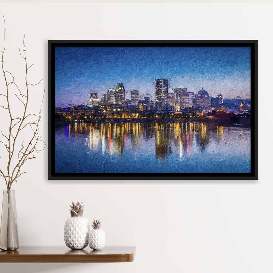 Montreal Downtown View Framed Canvas Prints Wall Art Decor - Paiting Canvas, Art Prints, Floating Frame