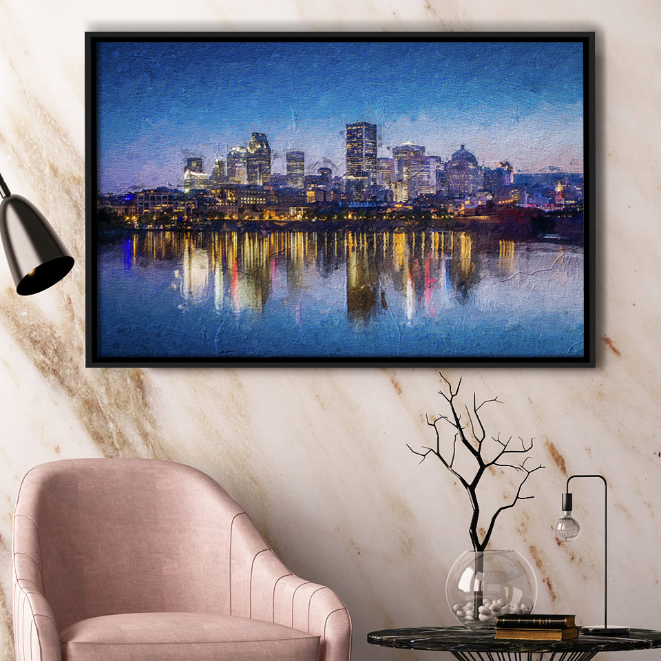 Montreal Downtown View Framed Canvas Prints Wall Art Decor - Paiting Canvas, Art Prints, Floating Frame