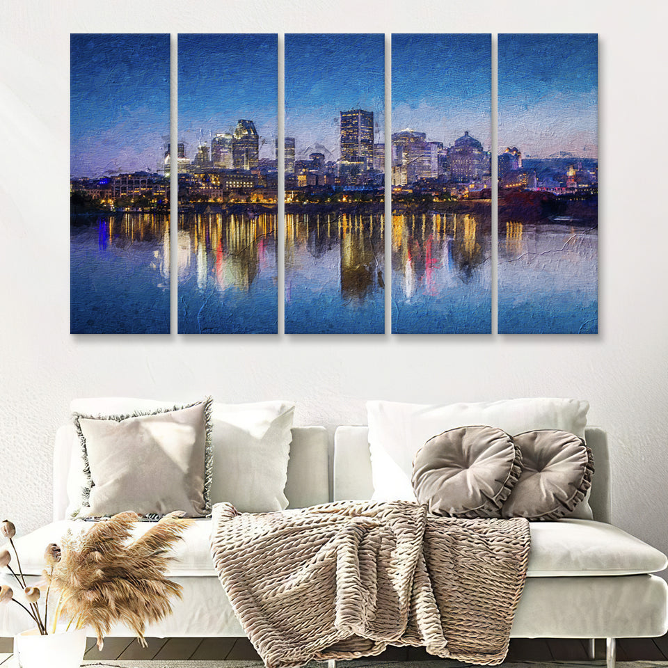 Montreal Downtown View 5 Piece B Canvas Prints Wall Art Decor - Painting Canvas, Multi Panels