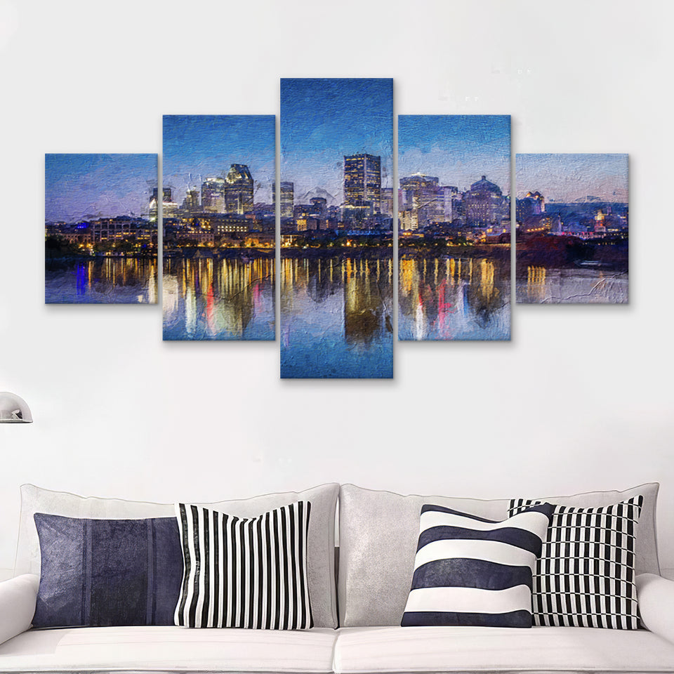 Montreal Downtown View 5 Piece Canvas Prints Wall Art Decor - Painting Canvas, Multi Panels