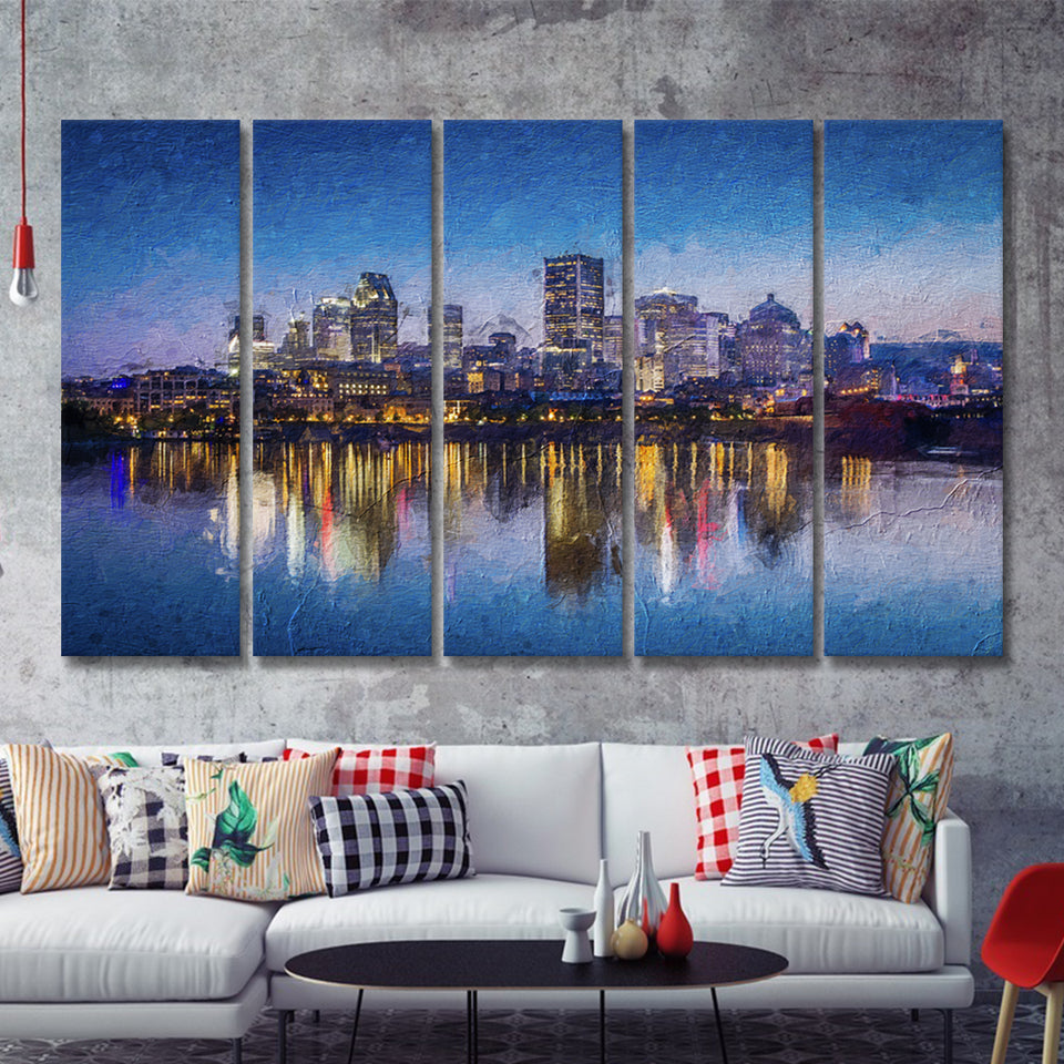 Montreal Downtown View 5 Piece B Canvas Prints Wall Art Decor - Painting Canvas, Multi Panels