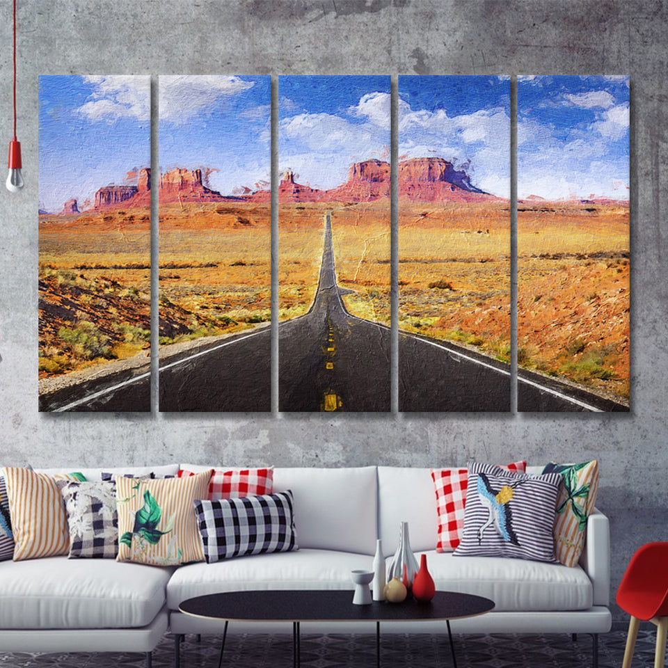 Monument Valley Cool 5 Piece B Canvas Prints Wall Art Decor - Painting Canvas, Multi Panels
