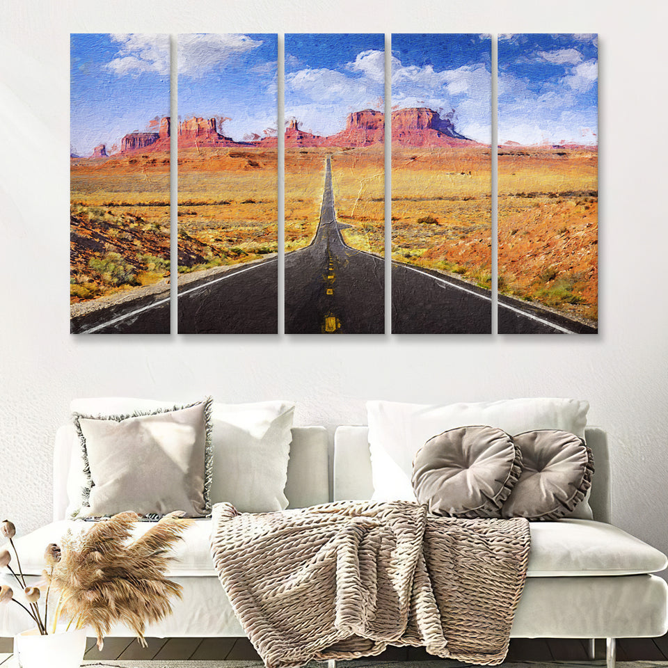 Monument Valley Cool 5 Piece B Canvas Prints Wall Art Decor - Painting Canvas, Multi Panels