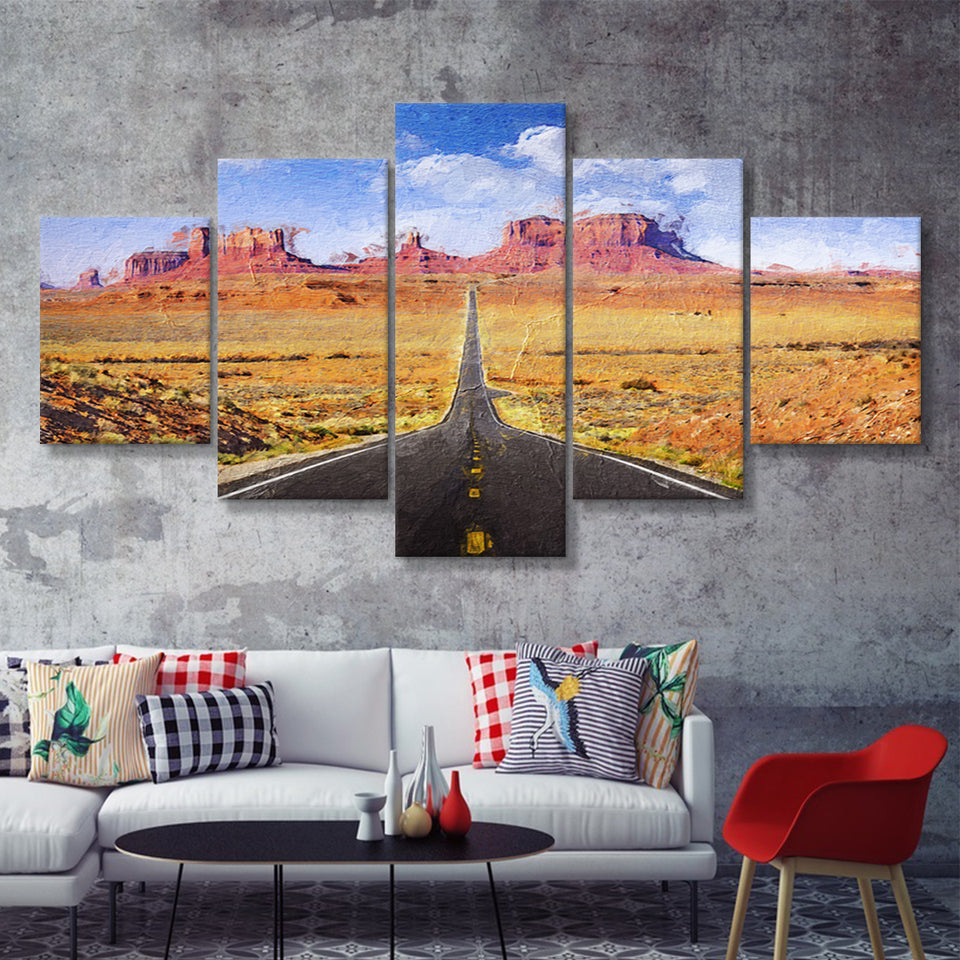 Monument Valley Cool 5 Piece Canvas Prints Wall Art Decor - Painting Canvas, Multi Panels