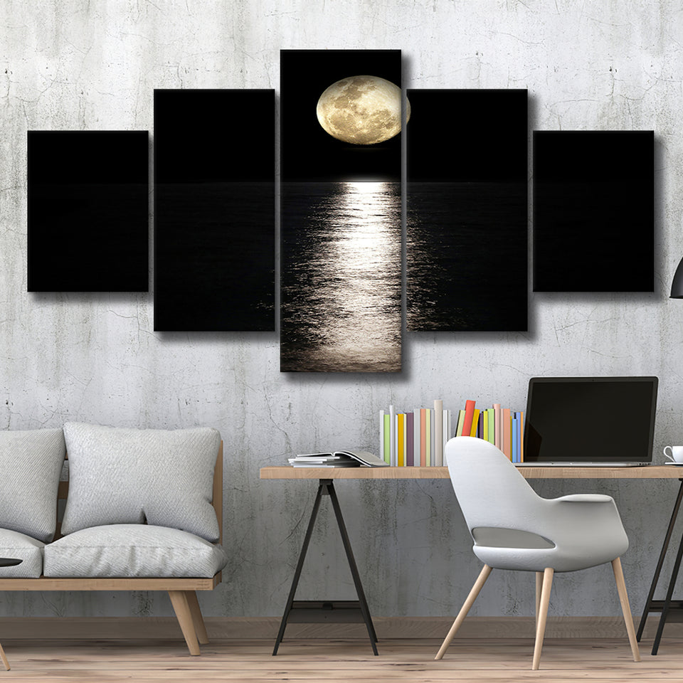 Moon Reflection on the Water Print 5 Pieces Canvas Prints Wall Art Decor - Painting Canvas, Mixed Canvas, Multi Panels