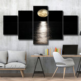 Moon Reflection on the Water Print 5 Pieces Canvas Prints Wall Art Decor - Painting Canvas, Mixed Canvas, Multi Panels