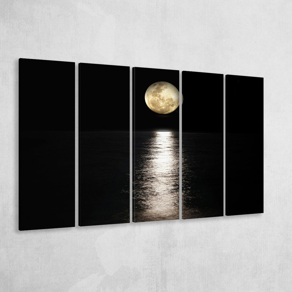 Moon Reflection on the Water Print 5 Piece B Canvas Prints Wall Art Decor, Multi Panels,Large Canvas, Home Decor