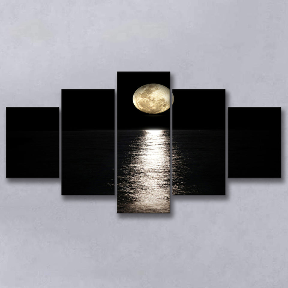 Moon Reflection on the Water Print 5 Pieces Canvas Prints Wall Art Decor - Painting Canvas, Mixed Canvas, Multi Panels