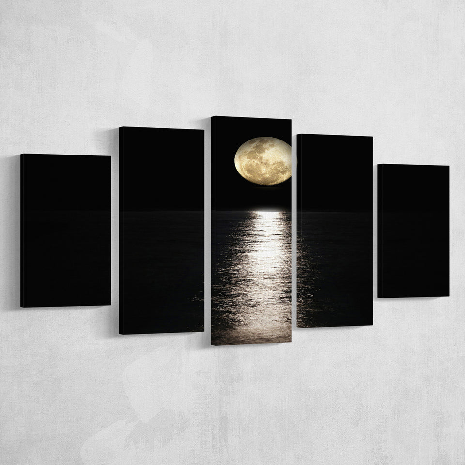 Moon Reflection on the Water Print 5 Pieces Canvas Prints Wall Art Decor - Painting Canvas, Mixed Canvas, Multi Panels