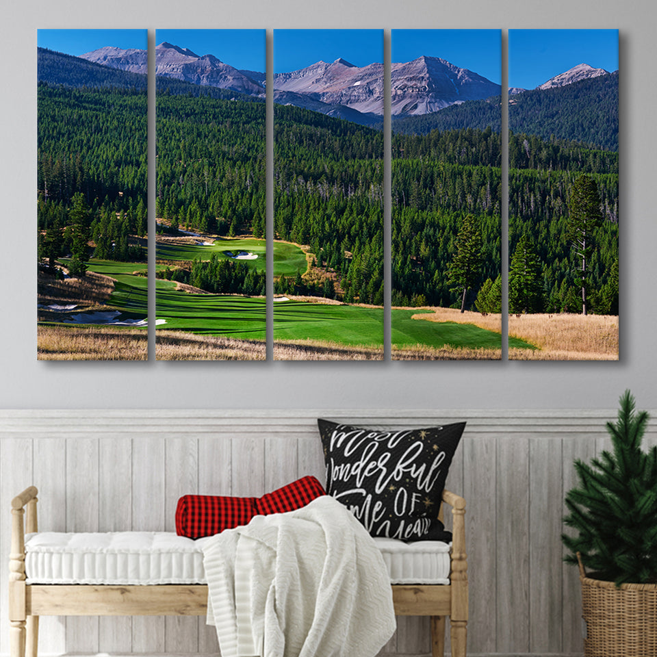 Moonlight Basin Golf Club, The Reserve Course Hole 06, Big Sky, Montana, 5 Panels Extra Large Canvas Prints Wall Art Decor