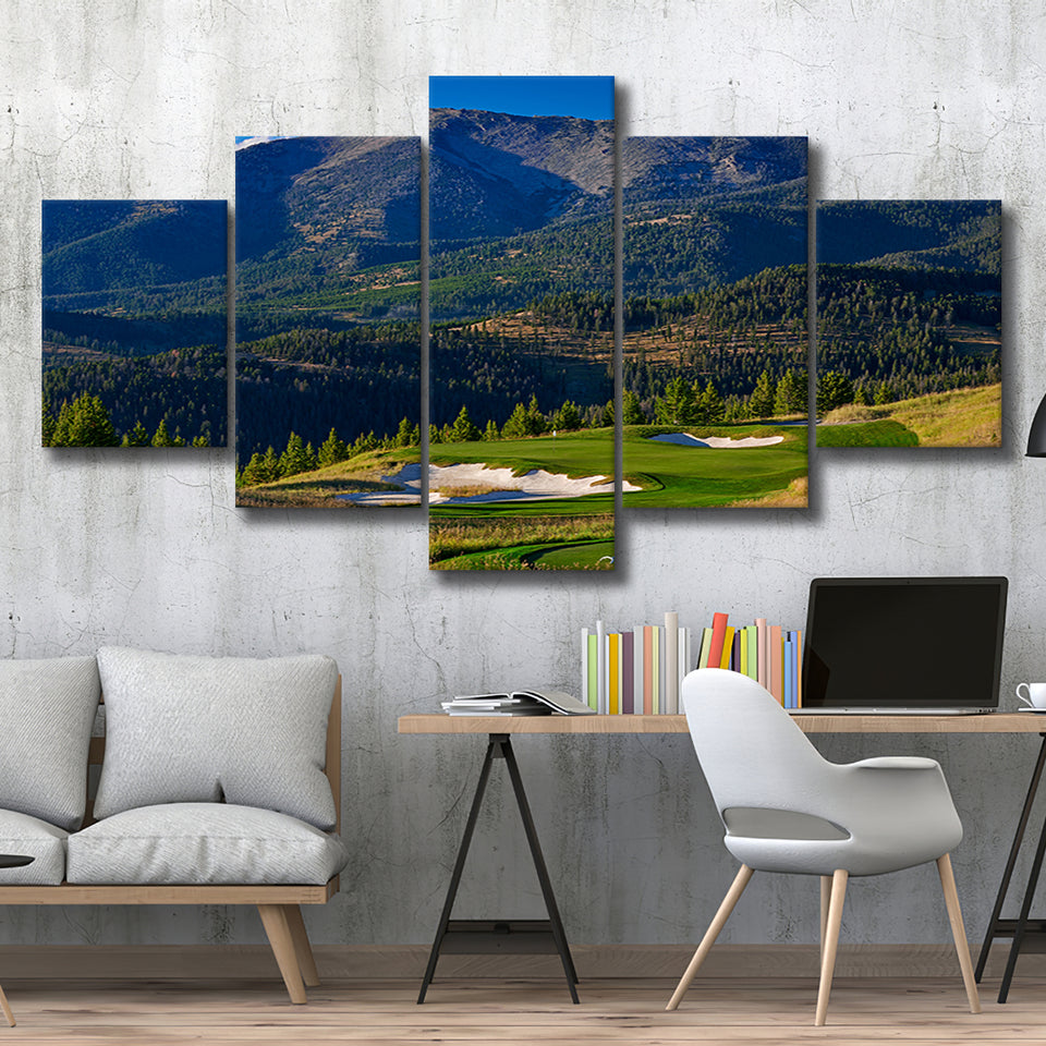 Moonlight Basin Golf Club, The Reserve Course Hole 11, Big Sky, Montana, Golf Art Print, 5 Panels Canvas Prints Wall Art