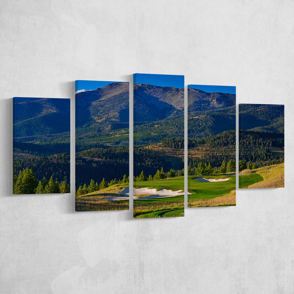 Moonlight Basin Golf Club, The Reserve Course Hole 11, Big Sky, Montana, Golf Art Print, 5 Panels Canvas Prints Wall Art