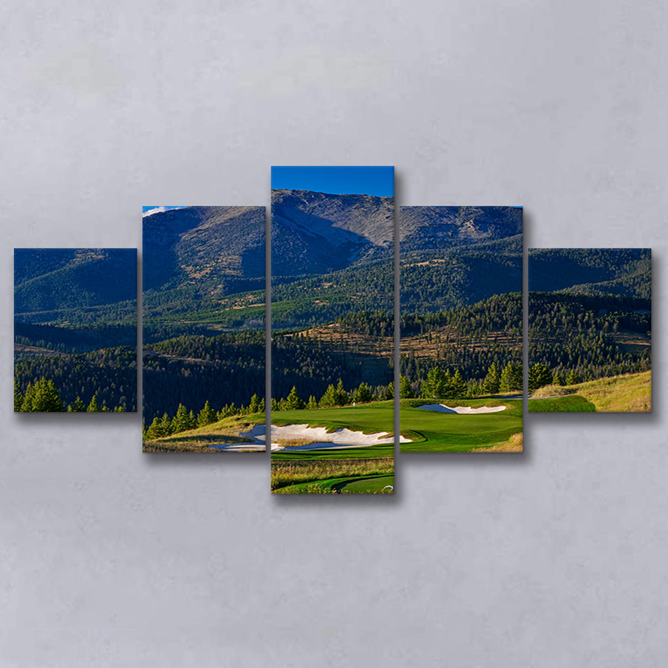 Moonlight Basin Golf Club, The Reserve Course Hole 11, Big Sky, Montana, Golf Art Print, 5 Panels Canvas Prints Wall Art