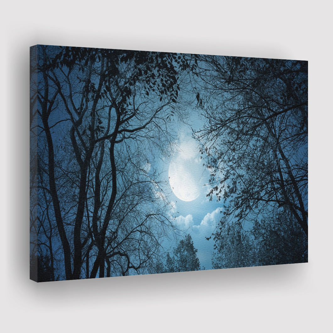 Moonlit Forest Night Canvas Prints Wall Art - Painting Canvas, Art Prints, Wall Decor, Home Decor, Prints for Sale
