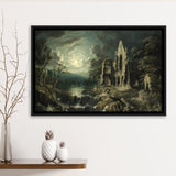 Moonlit River Landscape With A Ruined Priory Framed Canvas Prints Wall Art - Painting Canvas, Floating Frame, Wall Decor