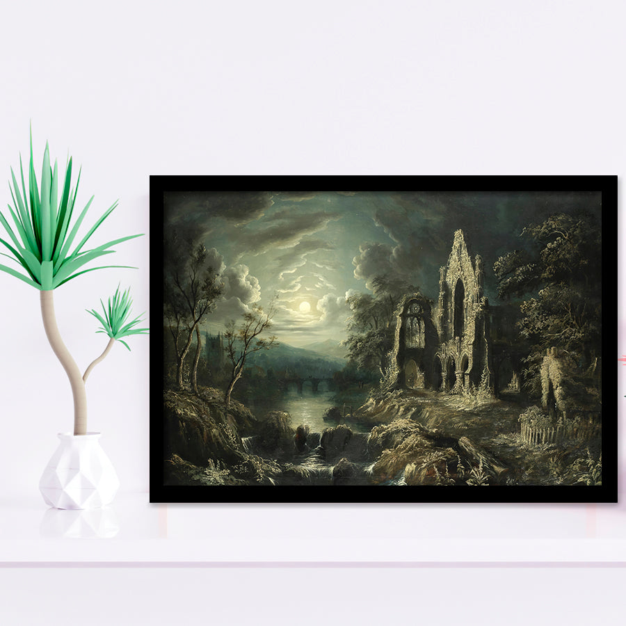 Moonlit River Landscape With A Ruined Priory Framed Art Prints Wall Art Decor - Painting Prints, Framed Picture