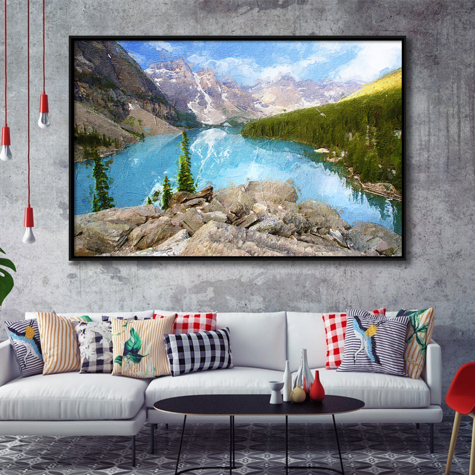 Moraine Lake Framed Canvas Prints Wall Art Decor - Paiting Canvas, Art Prints, Floating Frame