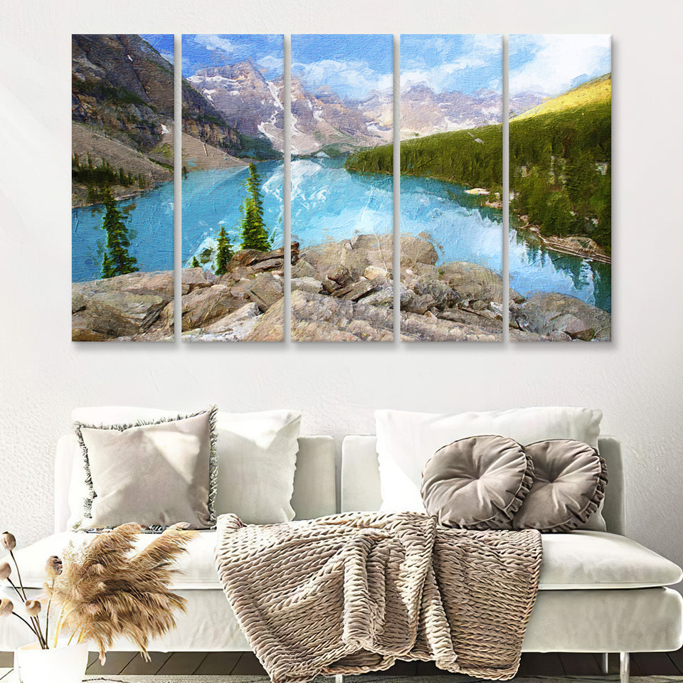 Moraine Lake 5 Piece B Canvas Prints Wall Art Decor - Painting Canvas, Multi Panels