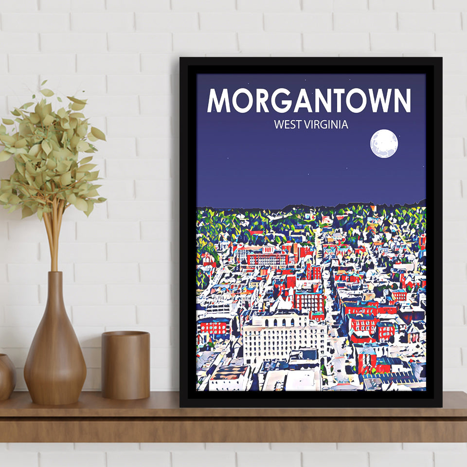 Morgantown WV Art V1, Large Canvas, Framed Canvas Print Wall Art Home Decor, Floating Frame