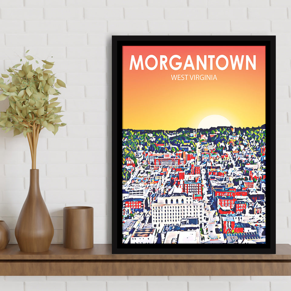 Morgantown WV Art, Large Canvas, Framed Canvas Print Wall Art Home Decor, Floating Frame