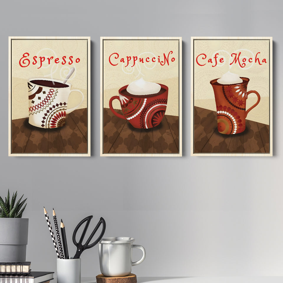 Morning Coffee Set of 3 Piece Framed Canvas Prints Wall Art Decor