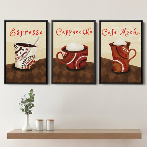 Morning Coffee Set of 3 Piece Framed Canvas Prints Wall Art Decor