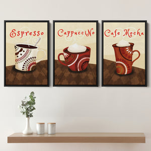 Morning Coffee Set of 3 Piece Framed Canvas Prints Wall Art Decor