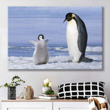 Mother And Baby Penguin Playing In The Snow Canvas Prints Wall Art - Painting Canvas, Home Wall Decor, Painting Prints, For Sale