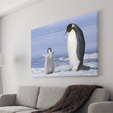 Mother And Baby Penguin Playing In The Snow Canvas Prints Wall Art - Painting Canvas, Home Wall Decor, Painting Prints, For Sale