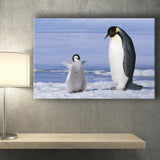Mother And Baby Penguin Playing In The Snow Canvas Prints Wall Art - Painting Canvas, Home Wall Decor, Painting Prints, For Sale