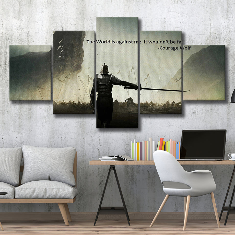 Motivational Art Canvas A Warrior Holding A Sword Motivational, 5 Piece Canvas Prints Wall Art Decor, Multi Panels