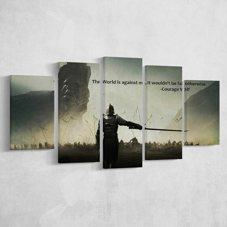Motivational Art Canvas A Warrior Holding A Sword Motivational, 5 Piece Canvas Prints Wall Art Decor, Multi Panels