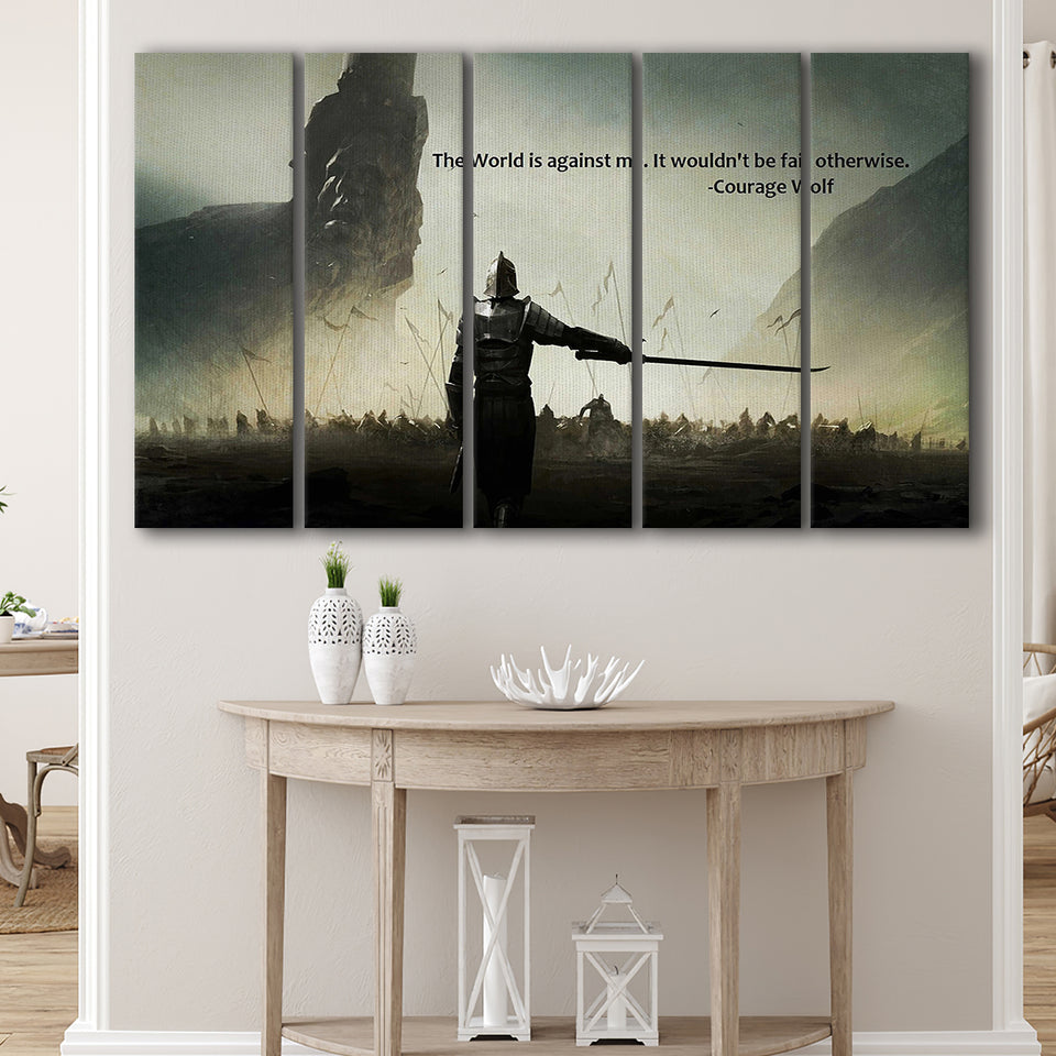 Motivational Art Canvas A Warrior Holding A Sword Motivational, 5 Piece Canvas Prints Wall Art Decor, Multi Panels