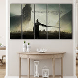 Motivational Art Canvas A Warrior Holding A Sword Motivational, 5 Piece Canvas Prints Wall Art Decor, Multi Panels