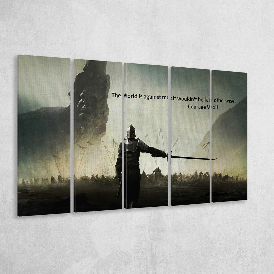 Motivational Art Canvas A Warrior Holding A Sword Motivational, 5 Piece Canvas Prints Wall Art Decor, Multi Panels