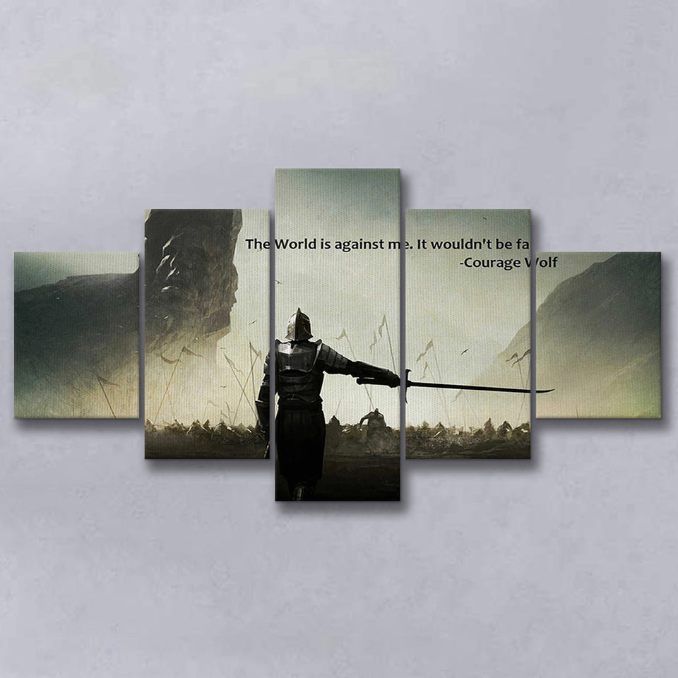 Motivational Art Canvas A Warrior Holding A Sword Motivational, 5 Piece Canvas Prints Wall Art Decor, Multi Panels