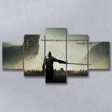 Motivational Art Canvas A Warrior Holding A Sword Motivational, 5 Piece Canvas Prints Wall Art Decor, Multi Panels