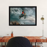 Motocross Jumping Over Mud Framed Canvas Wall Art - Framed Prints, Canvas Prints, Prints for Sale, Canvas Painting