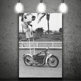 Motorcycle Stunt Black And White Print, Vintage Motorcycle Canvas Prints Wall Art Home Decor