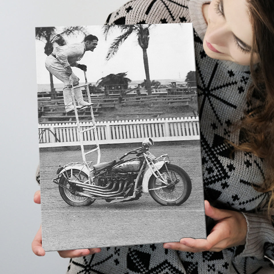 Motorcycle Stunt Black And White Print, Vintage Motorcycle Canvas Prints Wall Art Home Decor